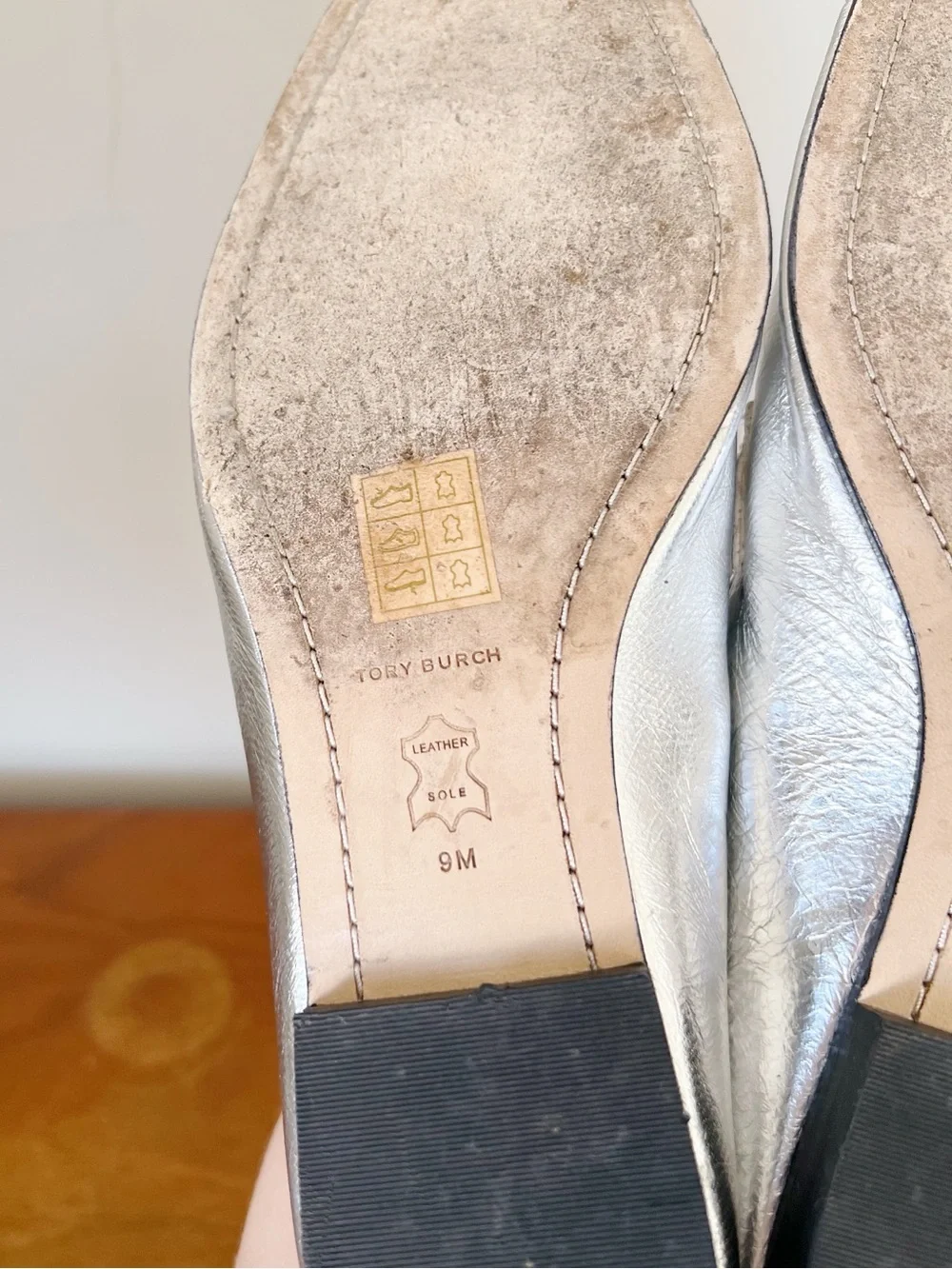 Tory Burch • Perrine Loafer metallic silver square toe leather low heel